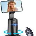 Auto Face Tracking Tripod 360° Rotating Cell Phone Photo and Video Kits Stand, No App, Camera Stand with Remote and Gesture Control, Rechargeable Smart Shooting Stand for Live Recording Tiktok（Black）