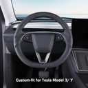 Steering Wheel Cover for Tesla Model 3 2024-Present Highland/Tesla Model Y Juniper 2025-Present, Leather Steering Wheel Cover for Tesla Model 3 Highland/Y Juniper Accessories, Black