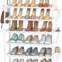 Tall Shoe Rack 10 Tier Shoe Racks Organizer for Closet 30-35Pairs,Large Capacity Storage Rack for Shoes with 5Hooks and Side Pocket,Sturdy Metal Shoe Shelf, Vertical Shoe Stand Tower (Medium, White)