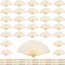 Qunclay 60 Pcs White Paper Hand Fans Bulk Bamboo Folding Handheld Wedding Fans for Bridal Dancing Party Favors Church Home Decoration Gift DIY Supplies Stage Props in OPP Individual Package