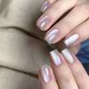 Press On Nails - Short Square Nude Glitter False Nails with Glossy Shiny Designs, Bling Acrylic, White Gel, Reusable Artificial Stick On Nails for Women, 24Pcs (style9)