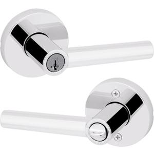 Kwikset Milan Entry Door Handle with Lock and Key, Secure Keyed Reversible Lever Exterior, Doorlock, For Front Entrance and Bedrooms, Polished Chrome, Pick Resistant Smartkey Rekey Security