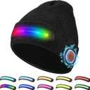 LED Beanie with Light, Unisex Warm Knitted Black Winter Hat, USB Rechargeable Headlamp Cap for Outdoors, Flashlight Beanie Hat for Men Women (Black)