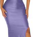 Memoriesea Women's Off Shoulder V Neck Wrap Ruched High Split Wedding Party Maxi Dress (Purple)