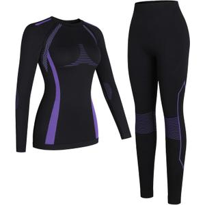 ATTRACO Thermal Underwear Set Womens Long Johns Warm Base Layer Top Bottom for Cold Weather Clothes (Small, Black Purple)