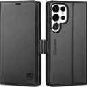 SHIELDON Wallet Case for Galaxy S25 Ultra 6.9", Genuine Leather Folio Case with Kickstand RFID Blocking Card Holder Magnetic Protective Phone Cover Compatible with Galaxy S25 Ultra 2025 - Black