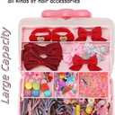Hair Accessories Organizer for Girls Headbands, Clips, Ties Baby Girl Supplies, Lockable Three-layer Folding Craft Organizers and Storage Plastic Jewelry Box,10.8 * 5.9 * 5.7in (Pink)
