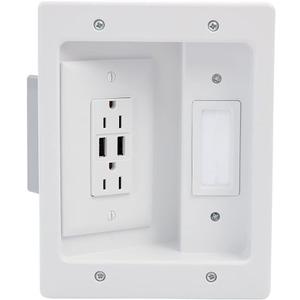 Legrand - OnQ in Wall Cable Management Kit with USB, TV Outlet Wall Kit Hides Cords, in Wall TV Power Kit Works with All Plugs, Recessed TV Outlet, White, HT21USBWHV1 (Hardwired)