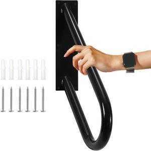 Handrail for 1-2 Step Stairs, Wall Mount handrails for Outdoor Steps, 304 SS Material Stair Rail with Black Powder Coat Finished, Suitable for GardenYard and Garage18.9" Length,1.3"Pipe, Black