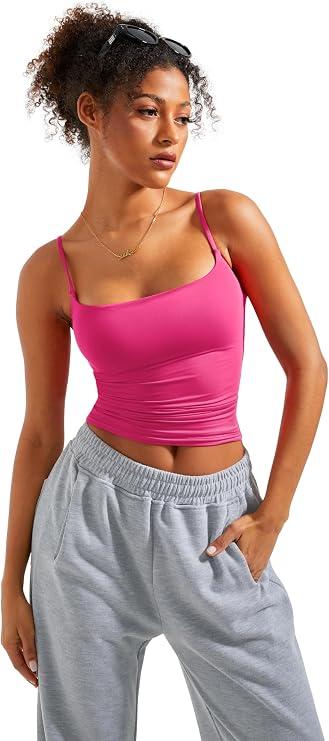 SUUKSESS Women Double Line Square Neck Tank Top Summer Y2K Going Out Basic Cami Shirt, Small