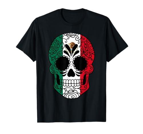 Mexico Flag Gift Sugar Skull Mexican T-Shirt Size Large