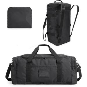BAGSAMRT 60L Foldable Duffle Bag for Travel, Large Travel Duffel Bag for Men, 4 in 1 Travel Backpack, Carry on Weekender Bag, Black