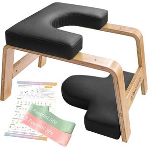 Yoga Headstand Bench- Stand Yoga Chair for Family, Gym - Wood and PU Pads - Relieve Fatigue and Build Up Body (Multi-Color) (25.2*22.83*3.54, Black)