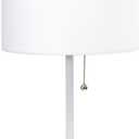 Simple Designs LT2024-WOW White Stick Table Desk Lamp with Charging Outlet and Drum Fabric Shade, White Shade (No Bulb)