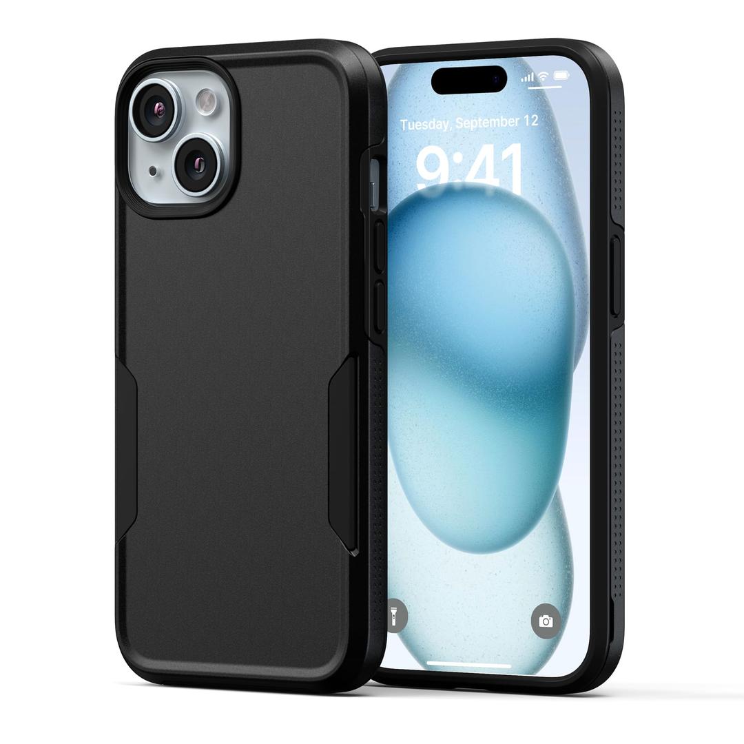 NTG【2023 New Designed for iPhone 15 Case, Heavy-Duty Tough Slim Shockproof [2 Layer Structure][Military Grade Protection] Phone Case for iPhone 15 (6.1 Inch), Black