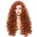 Gerulyss 28 Inches Long Wavy Ginger Wigs for Women Auburn Natural Curly Synthetic costume Hair Wig Fox Red Fluffy Full Head Halloween Wig