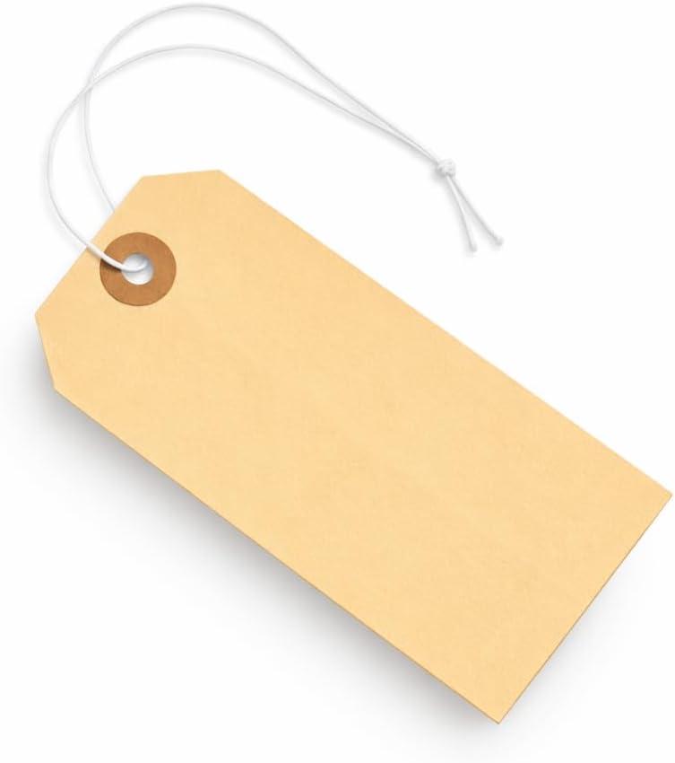 Tags with Elastic String Attached - #5, 4 3/4" x 2 3/8" Box of 100 Manila Paper Label Tags with Elastic Loop and Reinforced Hole