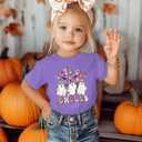Toddler Halloween Shirts Baby Girls Let's Go Ghouls Graphic T-Shirts Short Sleeve Fall Tee Tops (Purple, M)
