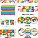 Rainbow Birthday Party Supplies Rainbow Theme Party Decorations for Boy, Include Tablecloth Banner Plate Napkin Cups