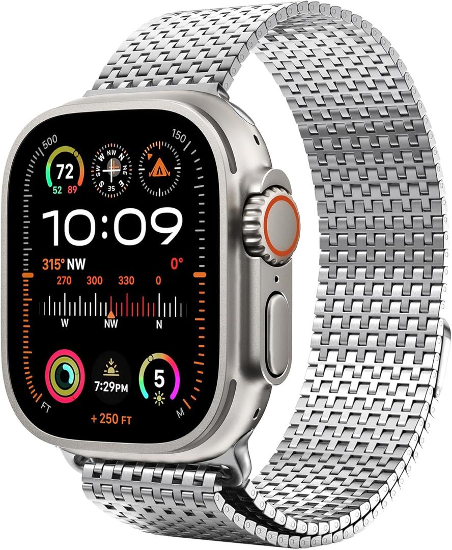 LULULOOK Milanese Mesh Loop Compatible with Apple Watch Band 49/46/45/44/42/41/40/38mm for Men Women, Stainless Steel Magnetic Buckle Strap for iWatch Ultra 3/2 Ultra Series 11 10 9 8 7 6 SE 5 4 3 (Silver)