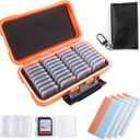 36 Slots Memory Card Case Orange with 36 Transparent Holders & 40 Writable Labels, SD Card Storage Case & Organizer for Camera Memory Cards