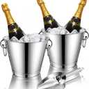 meekoo 2 Pcs 4 Quart Champagne Bucket Wine Bucket Metal Ice Container with 1 Pcs 6 oz Ice Scoop and Handles Stainless Steel Drink Cooler Cocktails Wine Chiller Beer Tub for Bar Party BBQ Banquet