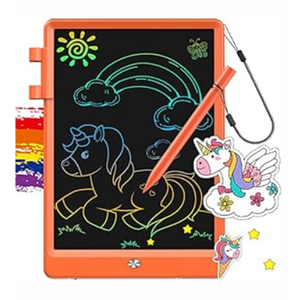 FLUESTON LCD Writing Tablet, 10 Inch Doodle Board Toys Gifts for 3-8 Year Old Girls Boys, Colorful Electronic Board Drawing Pad for Toddler Easter Basket Stuffer for Kids, Educational Travel Toy (11"W x 7.5"H, Orange)