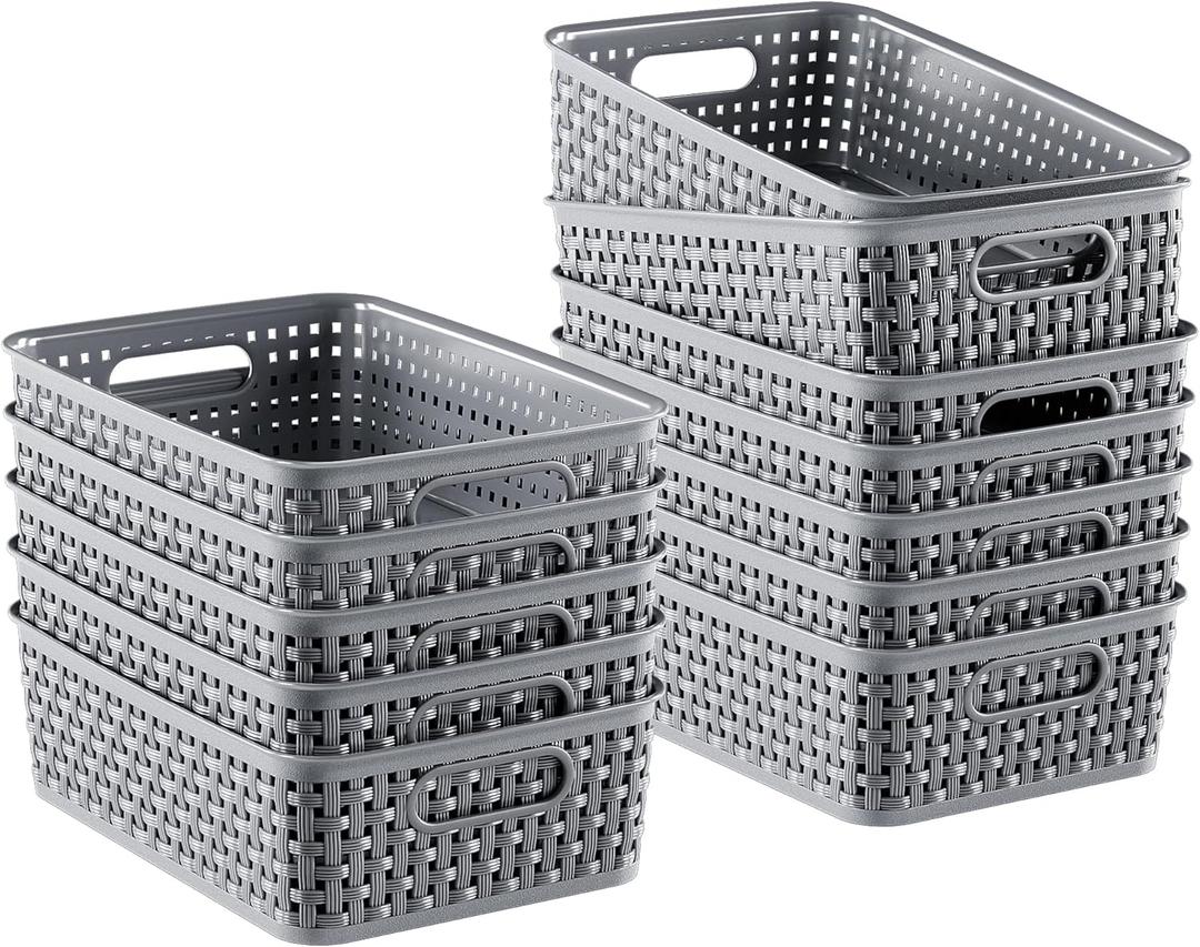 11 Pack Plastic Storage Baskets, Small Baskets for Organizing, Plastic Storage Bins Wicker Pantry Organizer Bins Household Toys for Laundry Room, Bedrooms, Kitchens, Cabinets, Countertops