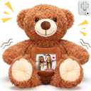 Liliful Christmas Bear Stuffed Animal Operation Recorder Bear with Voice Recorder 12 Inch Remembrance Animal Plush Toy with Photo Frame for Christmas Baby Shower Wedding Gifts(Dark Brown)