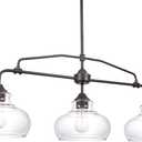 Kira Home Harlow 38" Modern Industrial Farmhouse 3-Light Kitchen Island Light with Clear Glass Shades, Adjustable Hanging Height, for Dining Room, Living Room or Kitchen, Oil Rubbed Bronze Finish