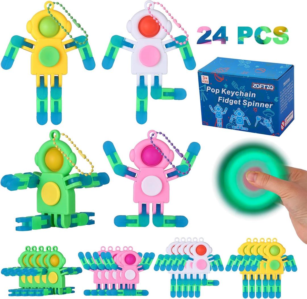 24Pcs Pop Fidget Spinners Bulk - Deformable Astronaut Fidget Spinner Keychain Robot Gyro Fidget Spinner for Kids Adults Glow in The Dark Sensory Toys Easter Party Favors Classroom Prizes