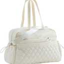 Water-Resistant Women's Duffle Bag - Carry On Approved Gym Tote with Wet Pocket, Lightweight Weekender Overnight Bag for Travel, Sports, Hospital 16.5x7.5x11 Inch Personal Item (Beige)