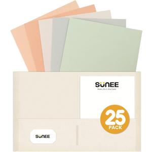 SUNEE Folders with Pockets (25 Pack, Pastel Colors), 2 Pocket Folders Fit Letter Size Paper, Paper File Folder for School Office Home Business