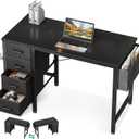 Casaottima 32 Inch Small Computer Desk with 4 Fabric Drawers, Home Office Desks with Storage & Side Hook and Cloth Bag, Modern Study/Work Table for Bedroom and Small Space, Pure Black