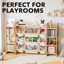 SpaceAid Large Toy Storage Organizer 9 Shelves 9 Bins, Toy Organizers Storage Bookshelf, Kids Bin Shelf Toys Box Bookcase for Bedroom Playroom Organization Room Decor, White, 52.3"W x 13.6"D 31.5"H