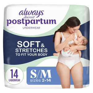 Always Discreet Postpartum and Adult Incontinence Underwear for Women, Small/Medium, Maximum Protection, 14 Count
