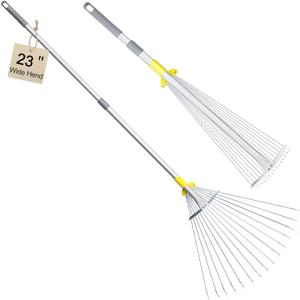 JARDINEER Adjustable Rakes for Leaves, Larger Garden Leaf Rake for Lawns Grass with 7-23" Expandable Head, Yard Collapsible Rake for Camping (64 inches)