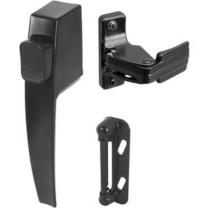 Prime-Line K 5007 Screen and Storm Door Push Button Latch Set With Night Lock, Fits Doors 5/8 1-1/4 In. Thick, Black Finish (Single Pack)