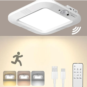 LINEWAY Rechargeable Ceiling Light Motion Sensor Shower Ceiling Lamp with Remote, Wireless Battery Operated Closet Light Motion Activated Lamp for Shower Bathroom Closet Porch Stairs
