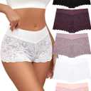ALL OF SHE Lace Boyshort Sexy Underwear Womens Panties Cheeky Plus Size Lingerie Stretch Cotton Waistband S-3XL 5 Pack (XXXL)