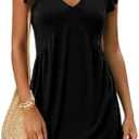 Dokotoo Women's Summer Dresses Beach 2025 Casual Deep V Neck Loose Sundress Ruffle Sleeve Mini Dress M