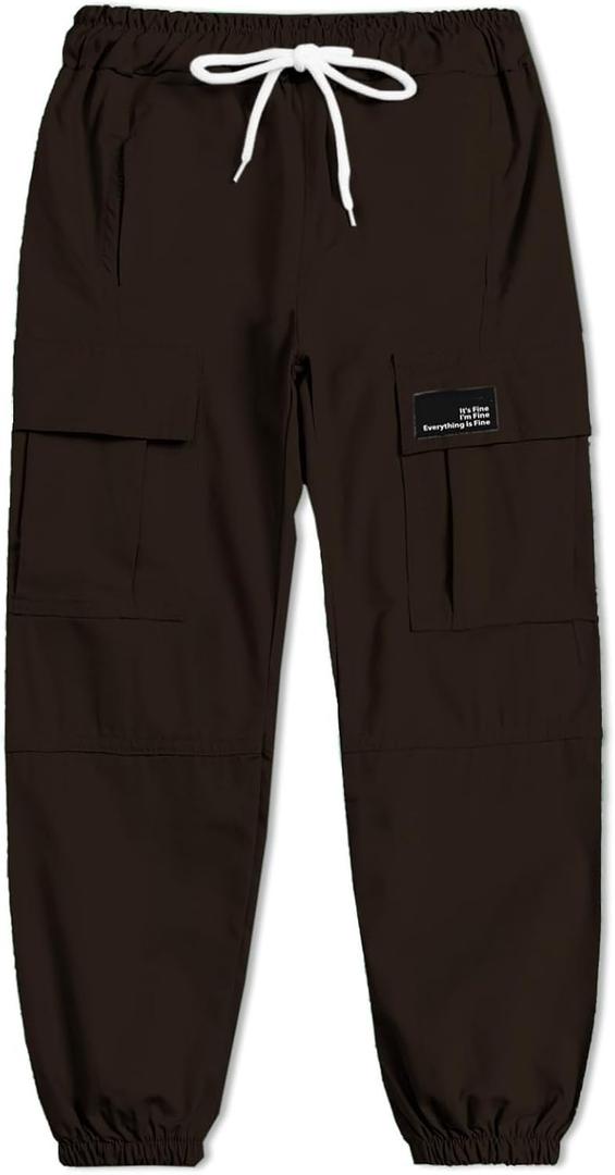 Cromoncent Girls&Womens Cargo Pants Elastic Waist Lightweight Outdoor Jogger Pants, 6 Years (XX-Large, Dark Brown)