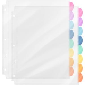 Mr. Pen- Clear Sheet Protectors with Tabs, 8 Tabs, 2 Sets, Clear Plastic Dividers for 3 Ring Binder, Insertable Index Page Divider Multicolor Tabs (Candy)