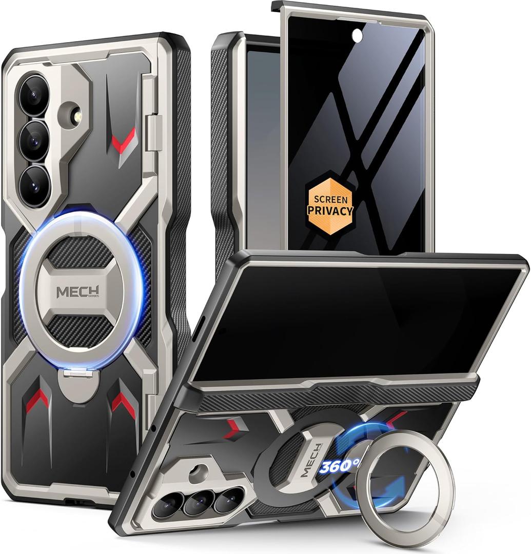 TONGATE 360 Spin Magnetic Stand for Z Fold 7 Case with Privacy Screen Protector, [Compatible with Magsafe] [Anti Spy] [360 Ring Holder] Full-Body Shockproof Case for Samsung Galaxy Z Fold 7, Tigray