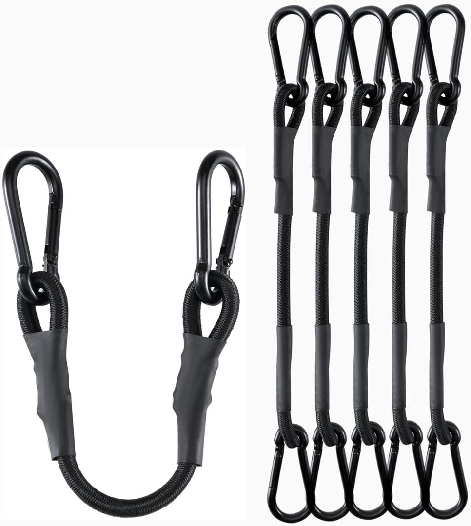 8 Inch Short Small Carabiner Bungee Cord with 190 Lbs Max Break Strength, 8 Pcs Black Mini UV Resistant Bungee Straps with Upgraded Carabiner Hooks, Great for Cargo, Bike, Kayak Boat, Luggage, etc