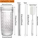 2 Pcs Glass Cups Set - 24oz Mason Jar Drinking Glasses with Bamboo Lids & Straws & 2 Airtight Lids, Cute Reusable Smoothie cup, Iced Coffee Glasses, Travel Tumbler for Bubble Tea, Juice