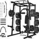 GarveeLife Smith Machine, 2000LBS Squat Rack for Home Gym, Multi-Function Power Cage Cable Crossover System Strength Training Equipment, Lat Pulldown Machines with 8 Weight Storage Pin, T-Bar and More