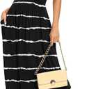 LILBETTER Women Sleeveless Deep V Neck Loose Plain Long Maxi Casual Dress(F Stripe Black, Medium)
