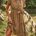 IFFEI Mommy and Me Matching Dresses Womens Summer Boho Floral Dress Ruffle Beach Mini Dress with Belt (S)