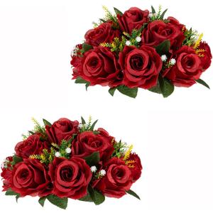Wedding Flower Balls for Centerpieces - 2 Pcs Artificial Flower Ball Arrangement Bouquet, Fake Flowers Rose Balls for Weddings, Birthday Party, Home Decor, Crimson